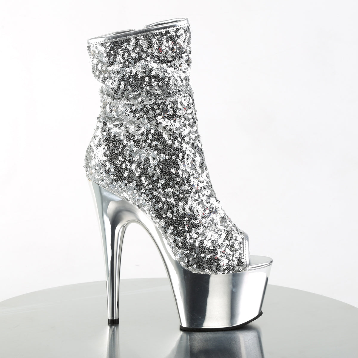 Pleaser Stivaletti da donna ADORE-1008SQ SLV Paillettes / SLV Chrome