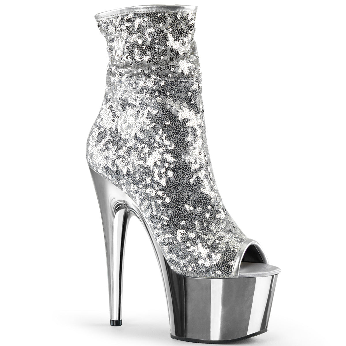 Pleaser Stivaletti da donna ADORE-1008SQ SLV Paillettes / SLV Chrome