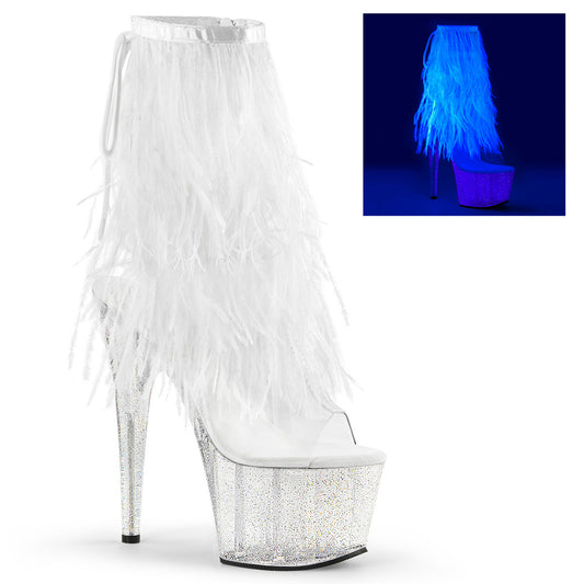 Pleaser Stivaletti da donna ADORE-1017MFF CLR-WHT MARABOU / CLR-GLTR