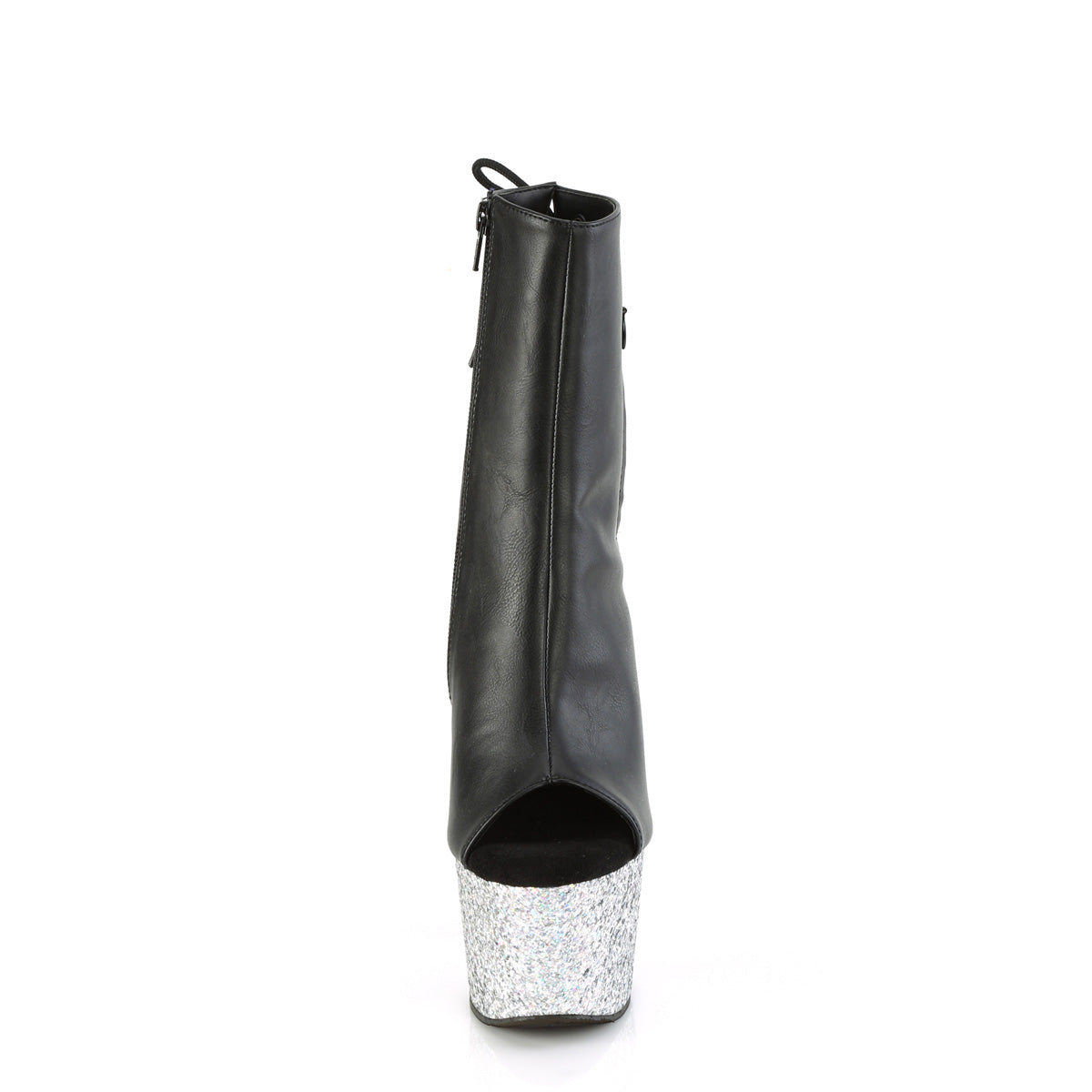 Pleaser ADORE-1018lg blk fux in pelle/slv multi glitter