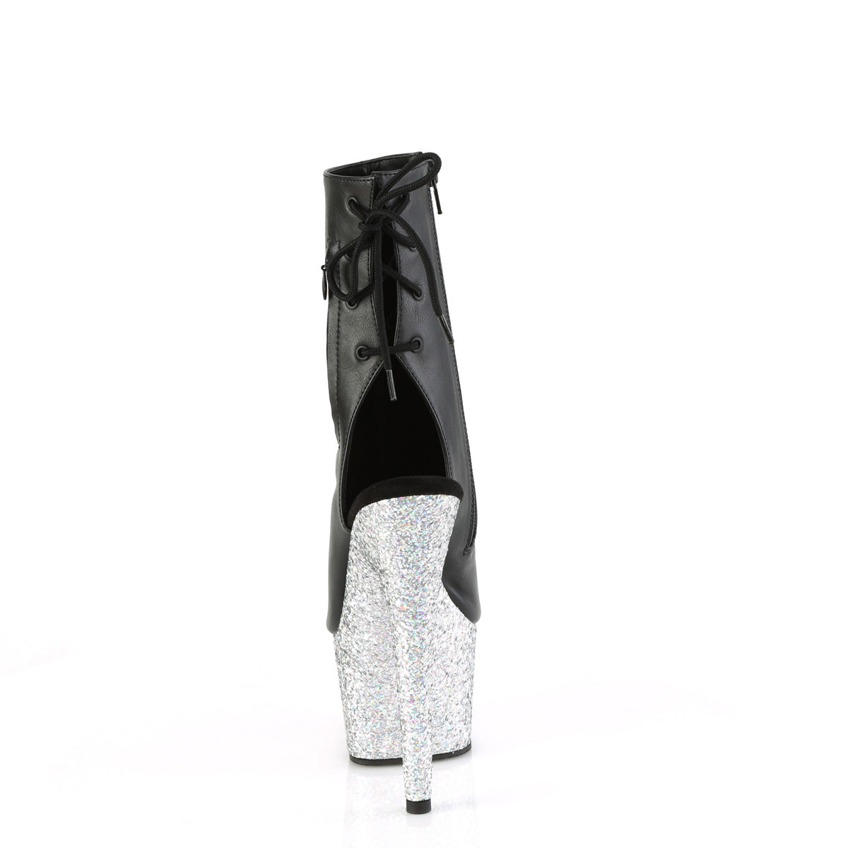 Pleaser ADORE-1018lg blk fux in pelle/slv multi glitter