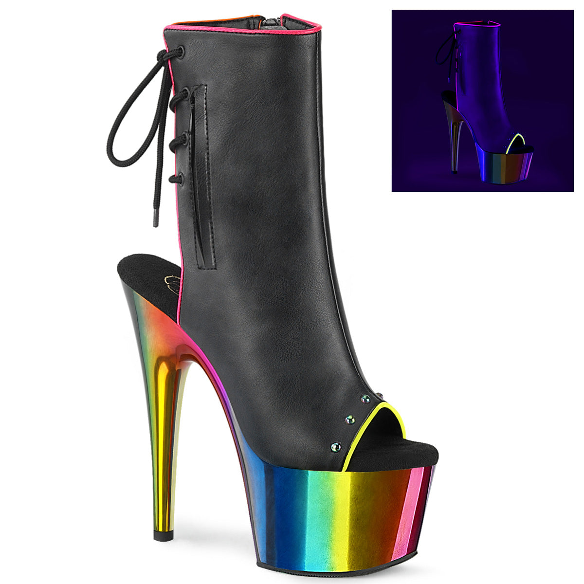Pleaser Stivaletti da donna ADORE-1018RC-02 BLK in ecopelle /Rainbow Cromo