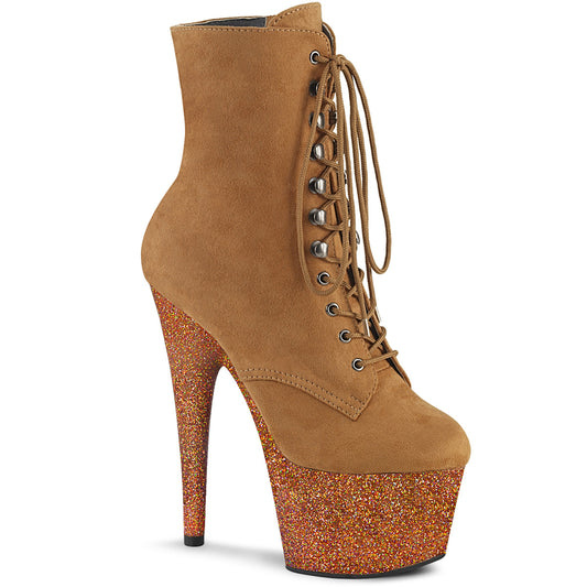Pleaser Stivaletti da donna ADORE-1020fsmg. Camel F.suede /Camel Multi mini glitter.