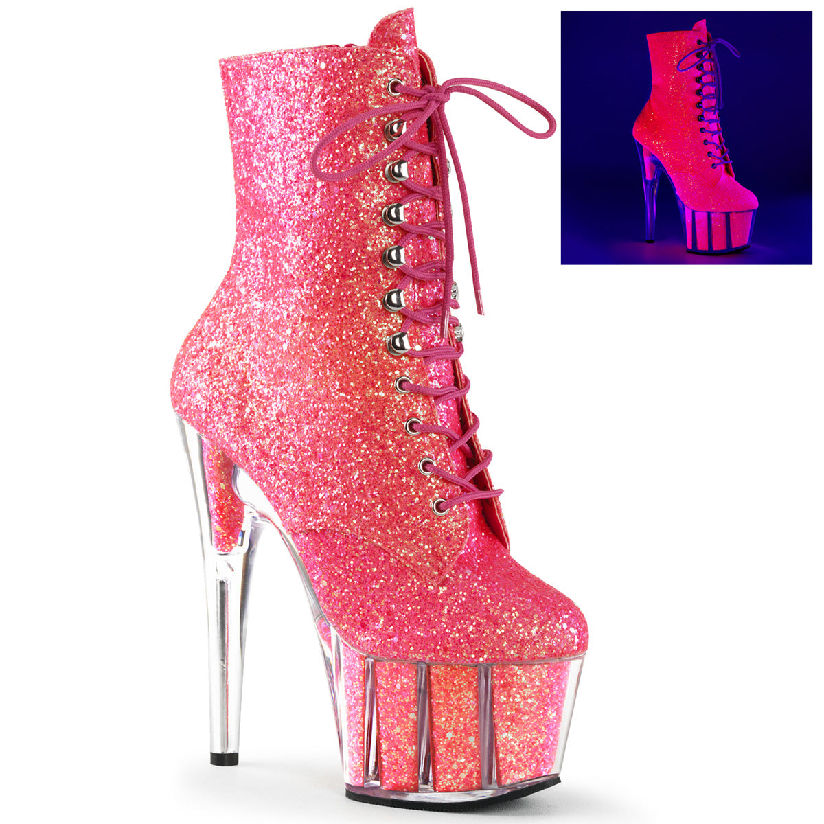 Pleaser Stivaletti da donna ADORE-1020g Neon rosa glitter / glitter rosa neon