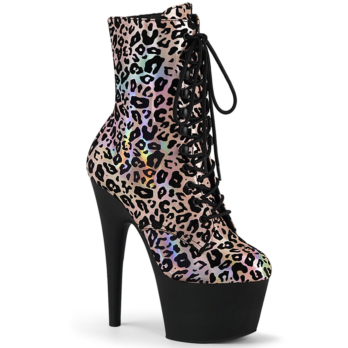 Pleaser Stivaletti da donna ADORE-1020LP Lt. Pink Leopard Stampa Holo / Blk Matte