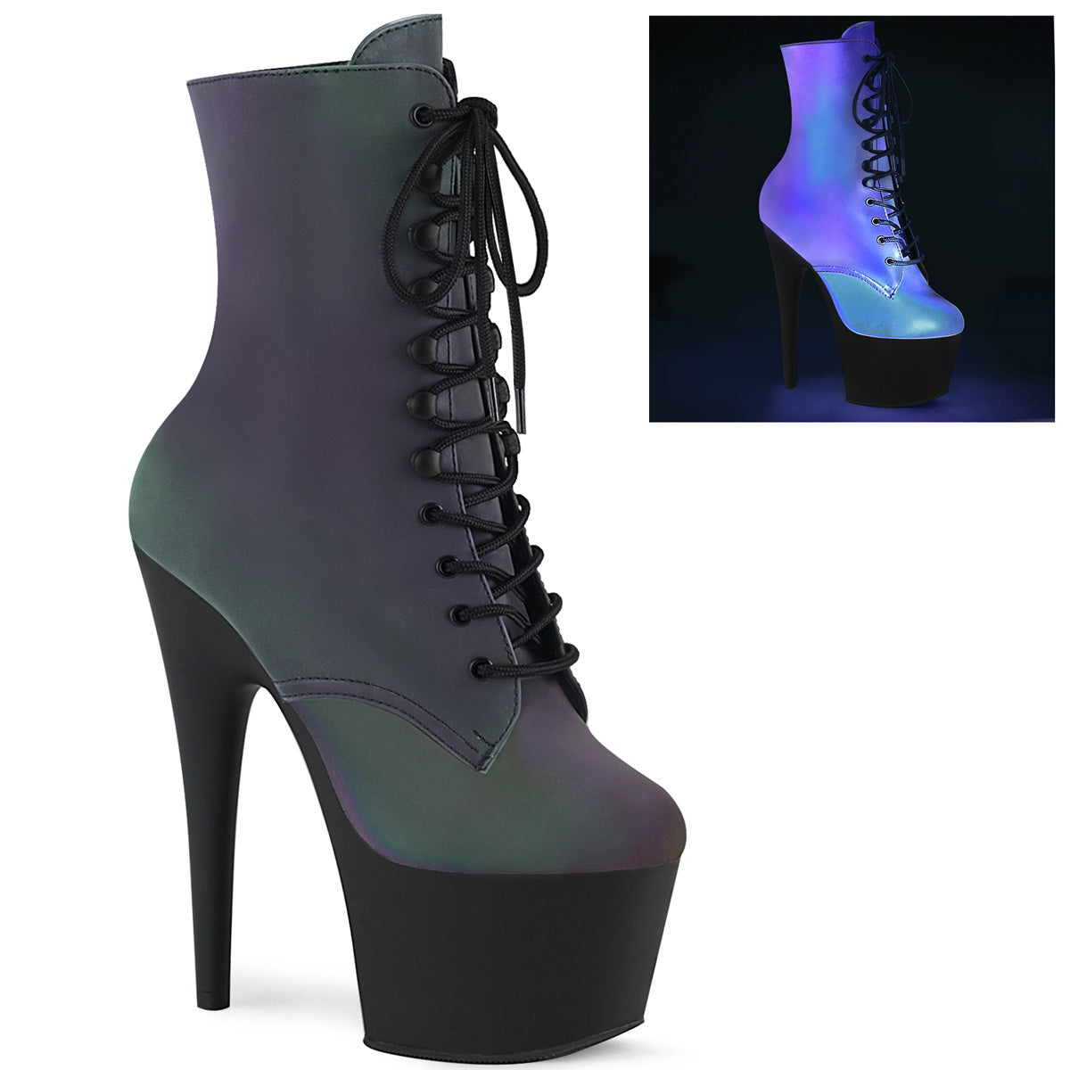 Pleaser Stivaletti da donna ADORE-1020Refl verde multi riflettente / BLK opaco