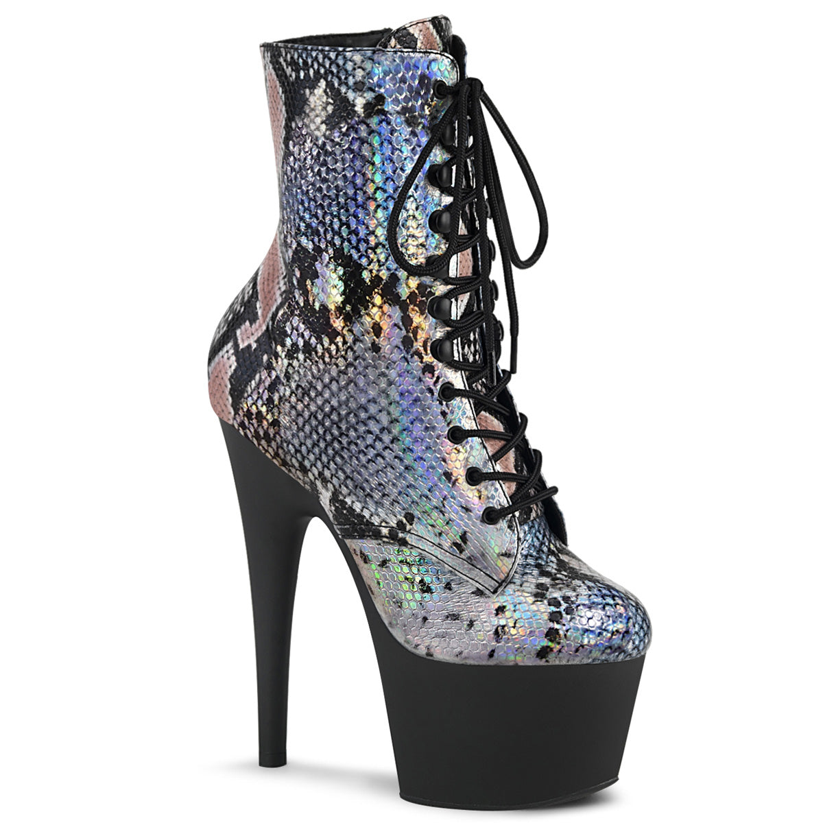 Pleaser Stivaletti da donna ADORE-1020SP SLV Holo Snake Print / Blk Matte