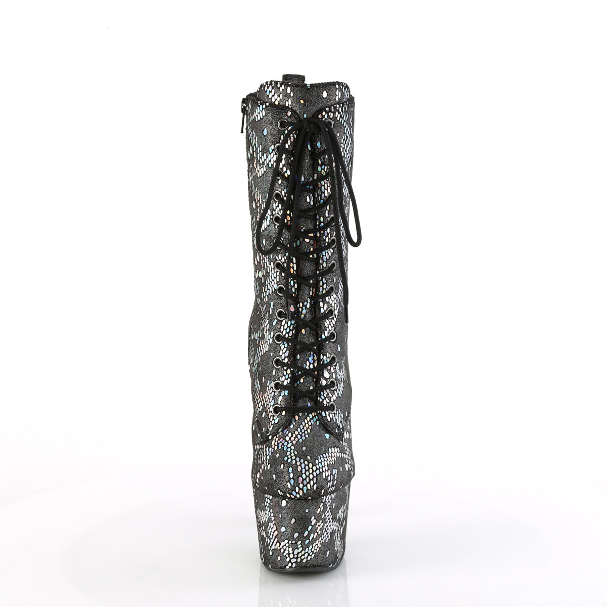Pleaser ADORE-1040SPF Silver Metallic Holo Snake Print Fabric/