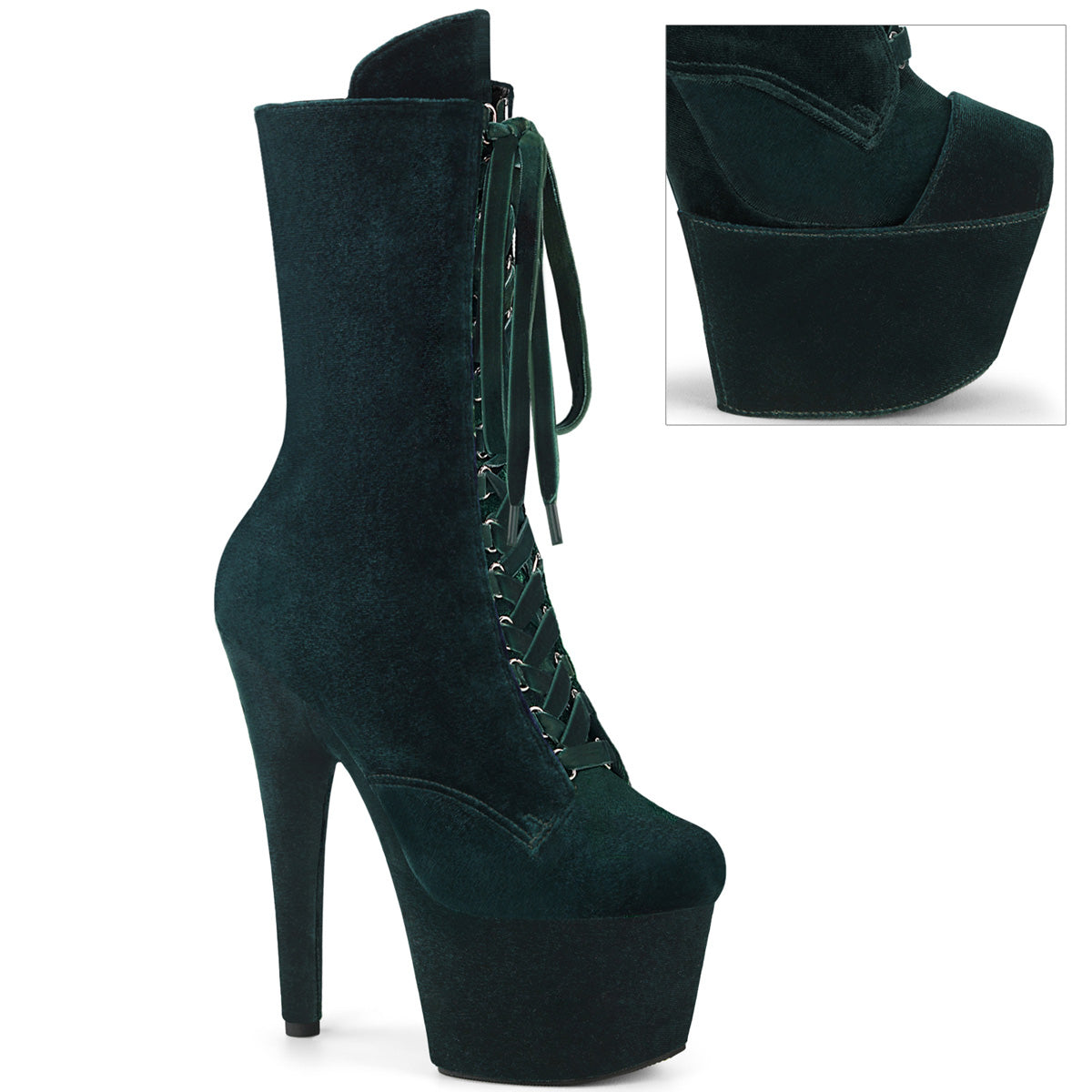 Pleaser Ankle Boots ADORE-1045VEL Emerald Green Velvet/Emerald Green Velvet