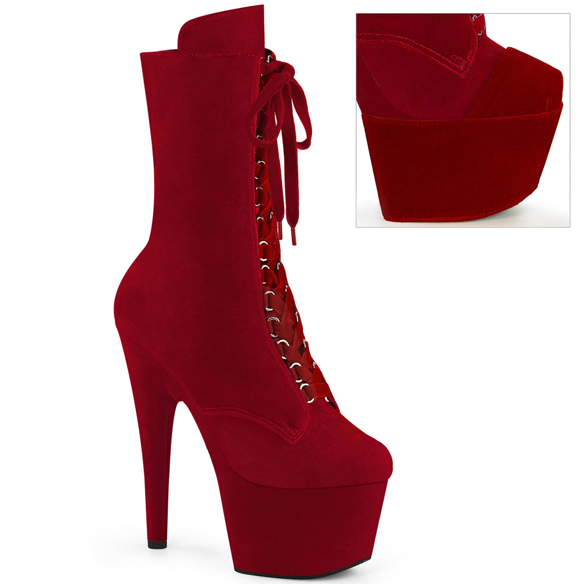 Pleaser Ankle Boots ADORE-1045VEL Red Velvet/Red Velvet