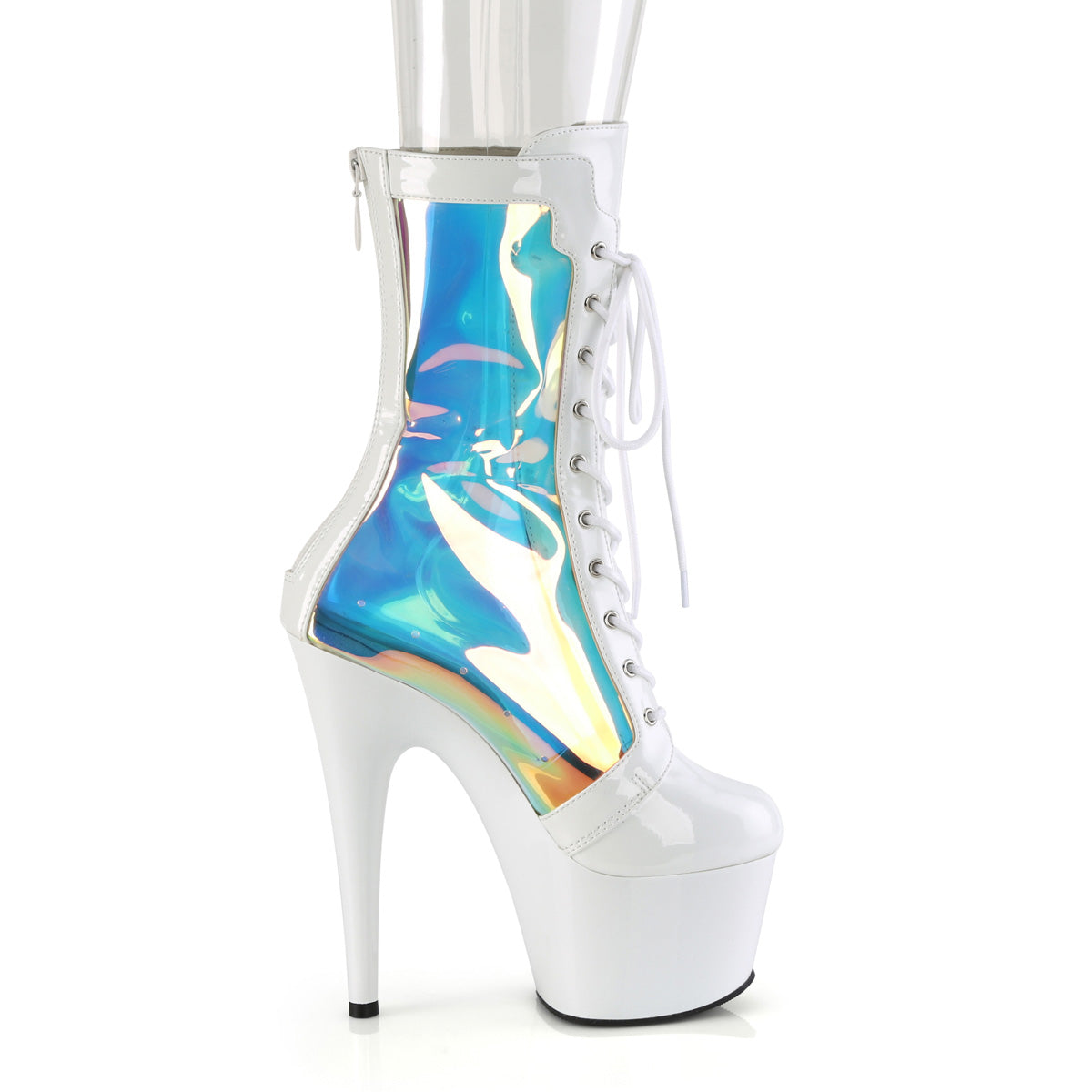 Pleaser Women's Platform Shoes ADORE-1047 Wht Pat-Holo/Wht