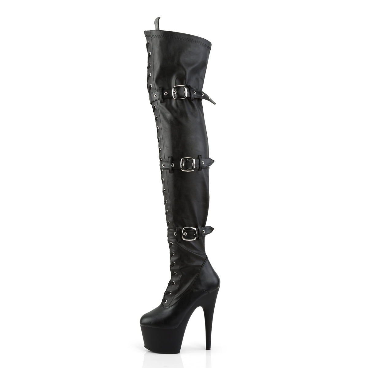 Pleaser Stivali da donna ADORE-3028 BLK STR FAUX PELLE / BLK MATTE