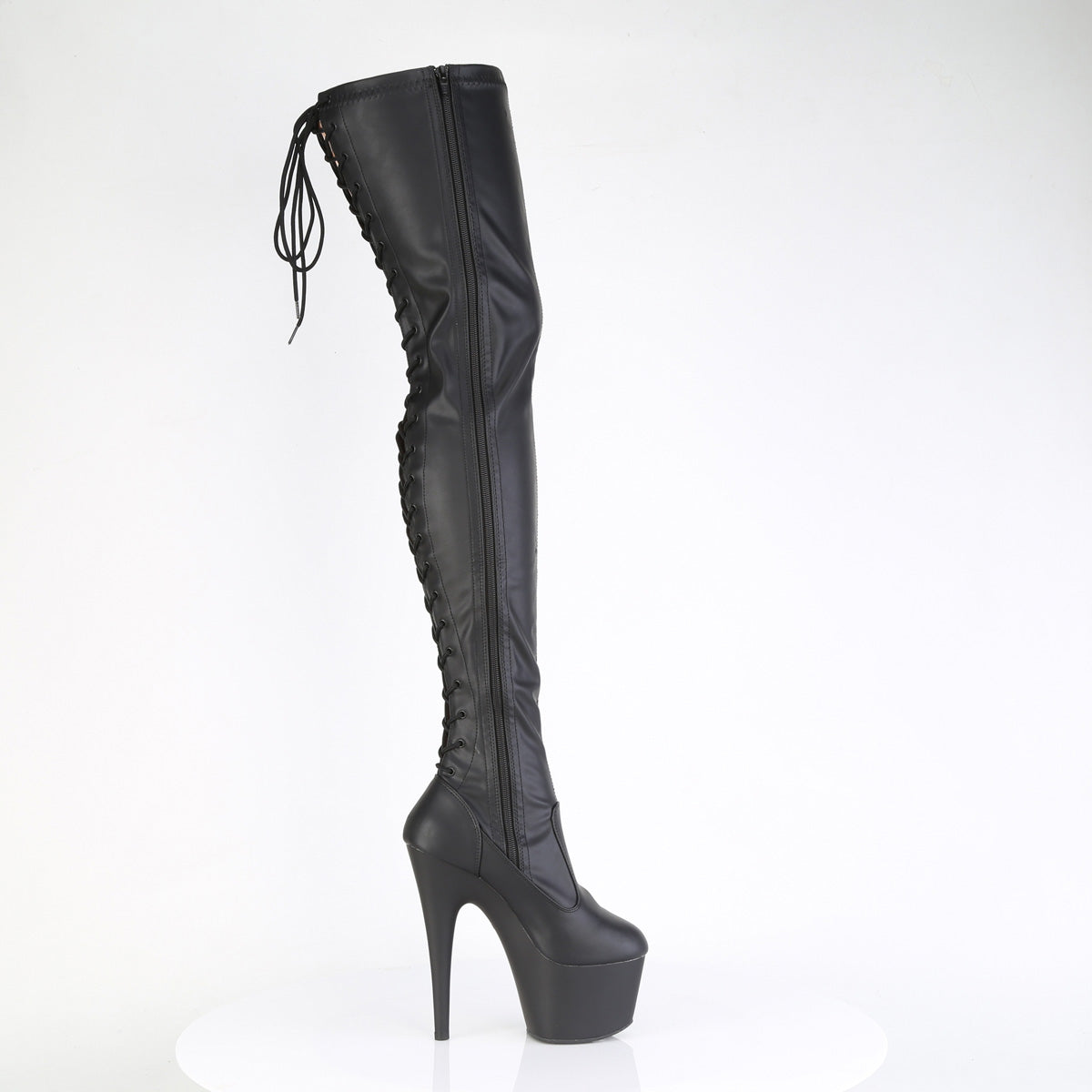 Pleaser Women's Platform Shoes ADORE-3850 Blk Str. Faux Leather/Blk Matte