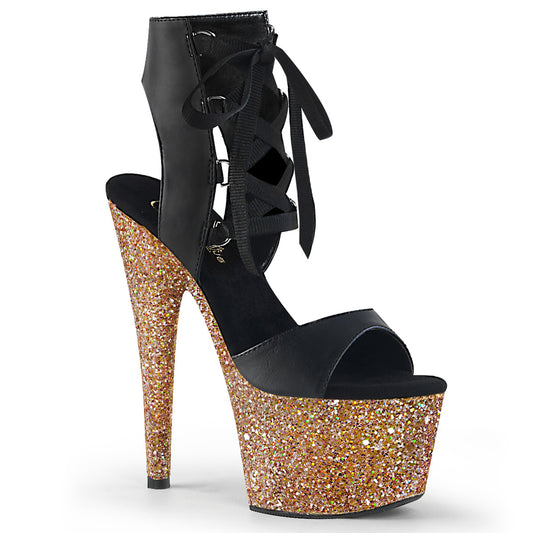 Pleaser Sandali da donna ADORE-700-14LG BLK Felga in ecopelle / oro rosa multi glitter