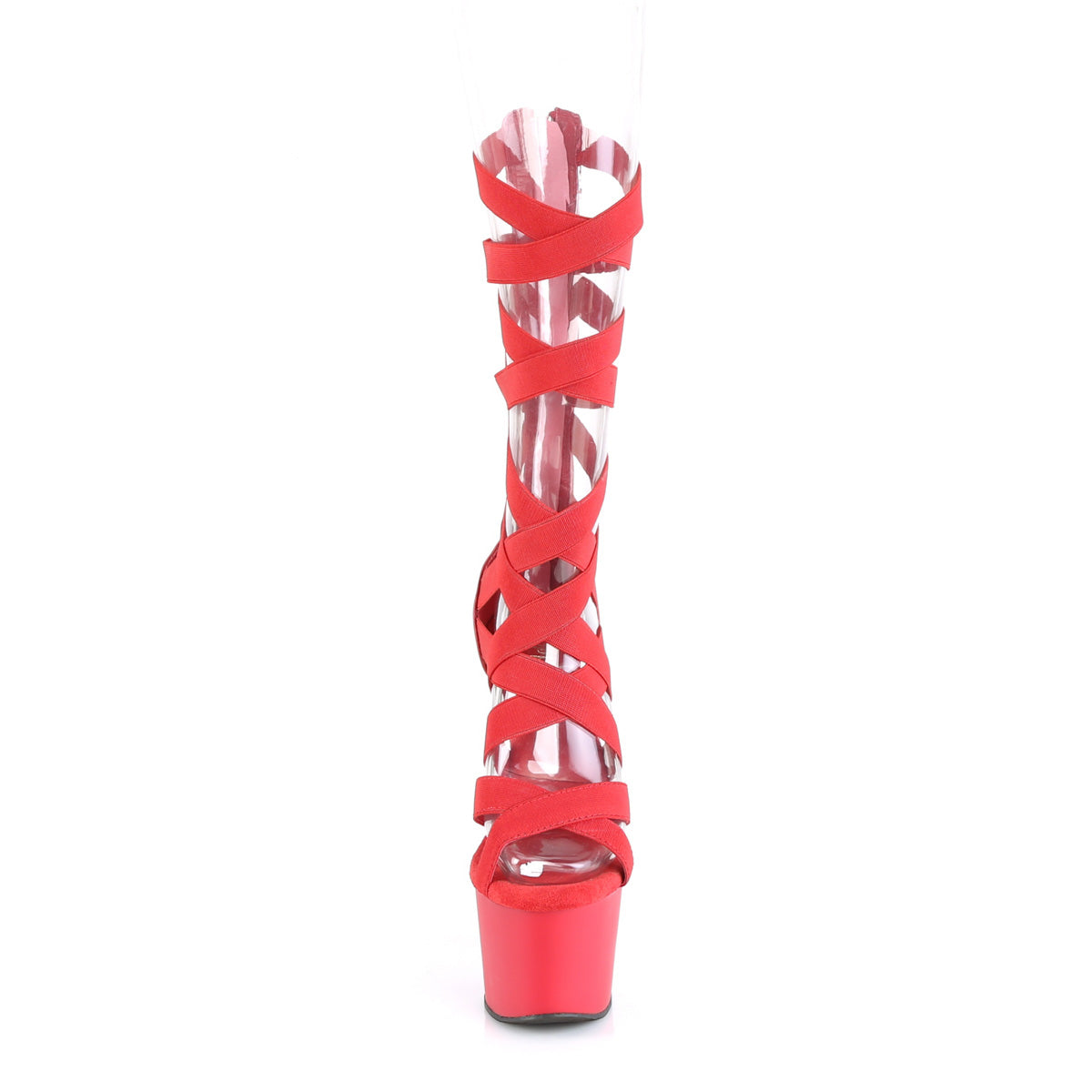 Pleaser Sandals ADORE-700-48 Red Elastic Band-Faux Leather/Red Matte