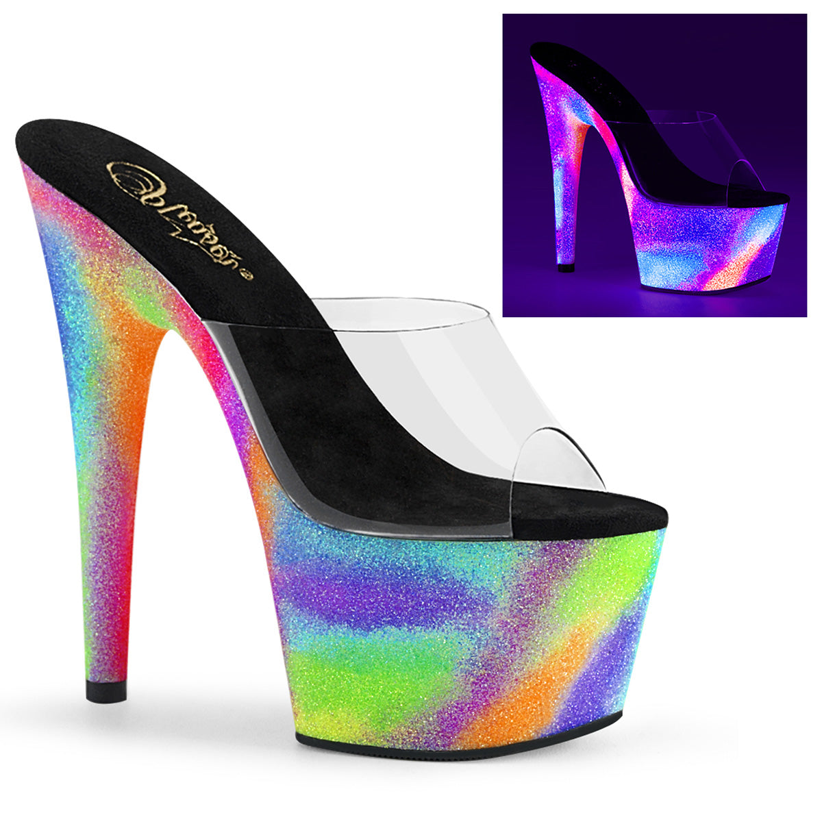 Pleaser Sandali da donna ADORE-701GXY CLR / Neon Galaxy Mini glitter