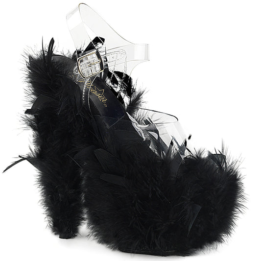 Pleaser Sandali da donna ADORE-708f CLR / BLK Marabou Piuma