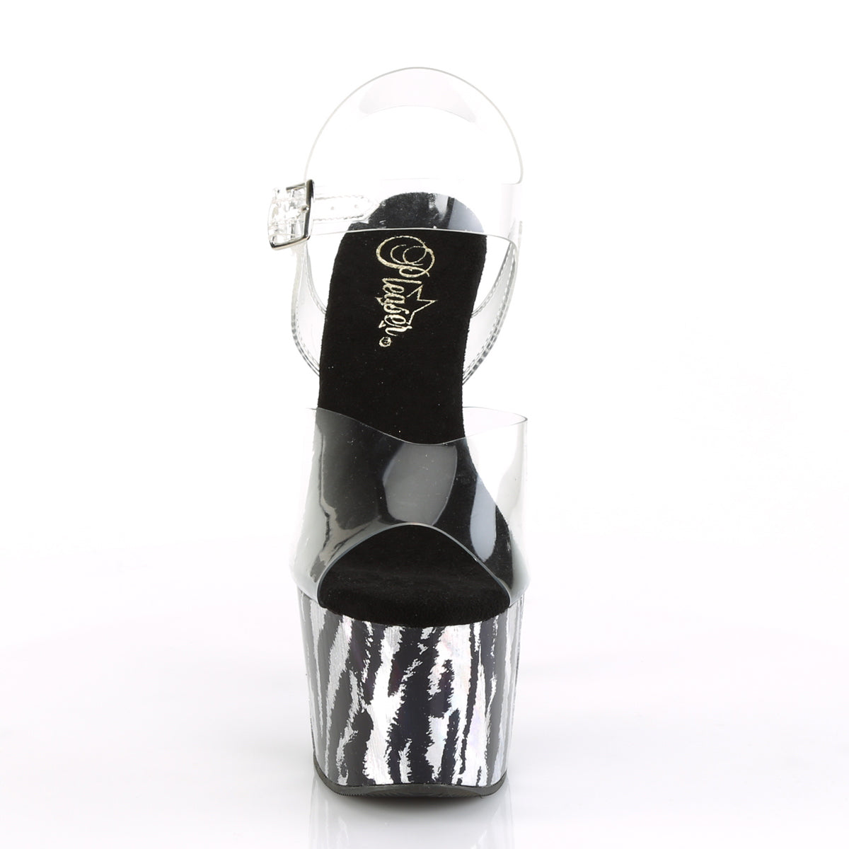 Pleaser Womens Sandals ADORE-708HP-2 Clr/Blk-Slv Hologram