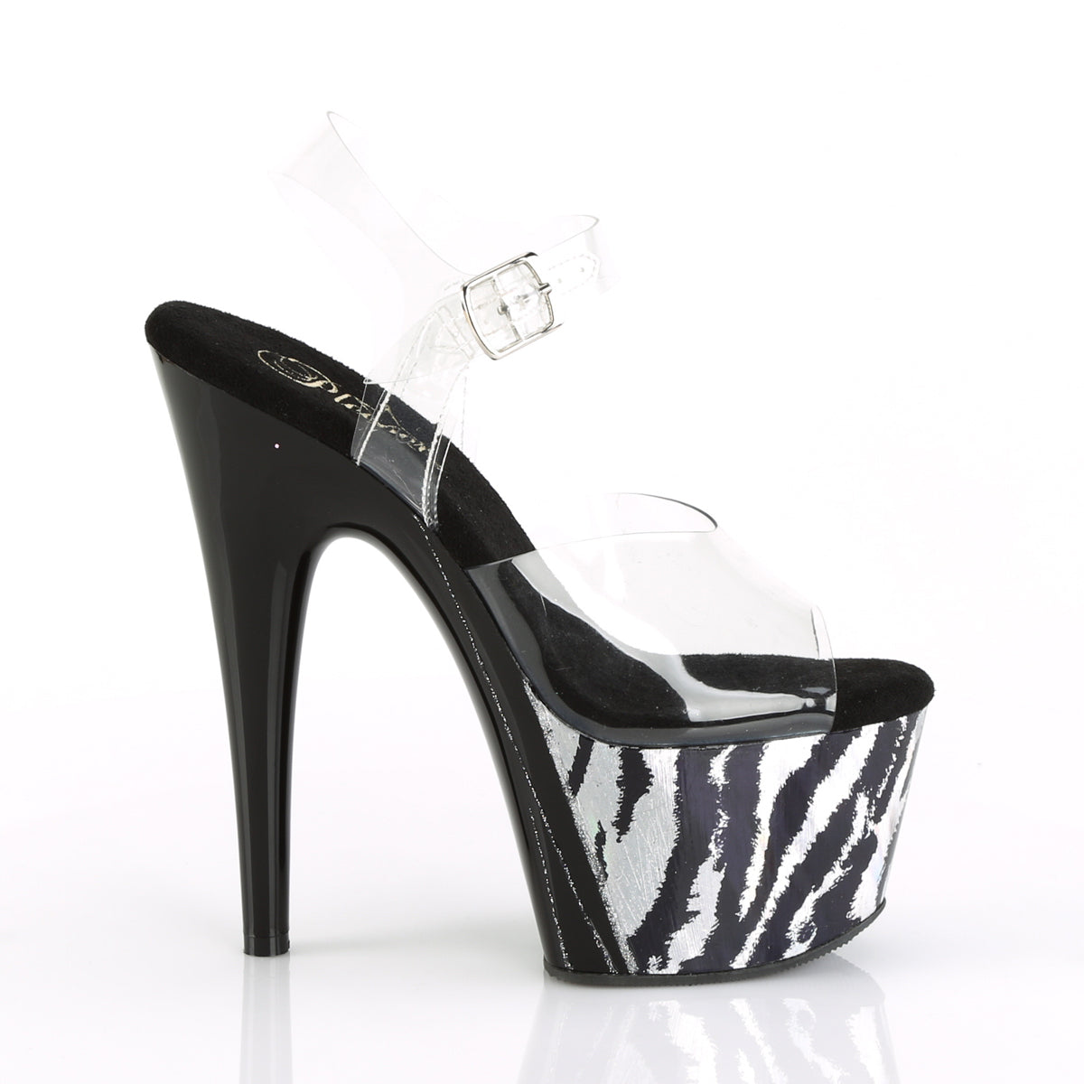 Pleaser Womens Sandals ADORE-708HP-2 Clr/Blk-Slv Hologram