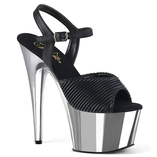 Pleaser Sandali da donna ADORE-709 BLK Trapuntato in ecopelle / SLV Chrome