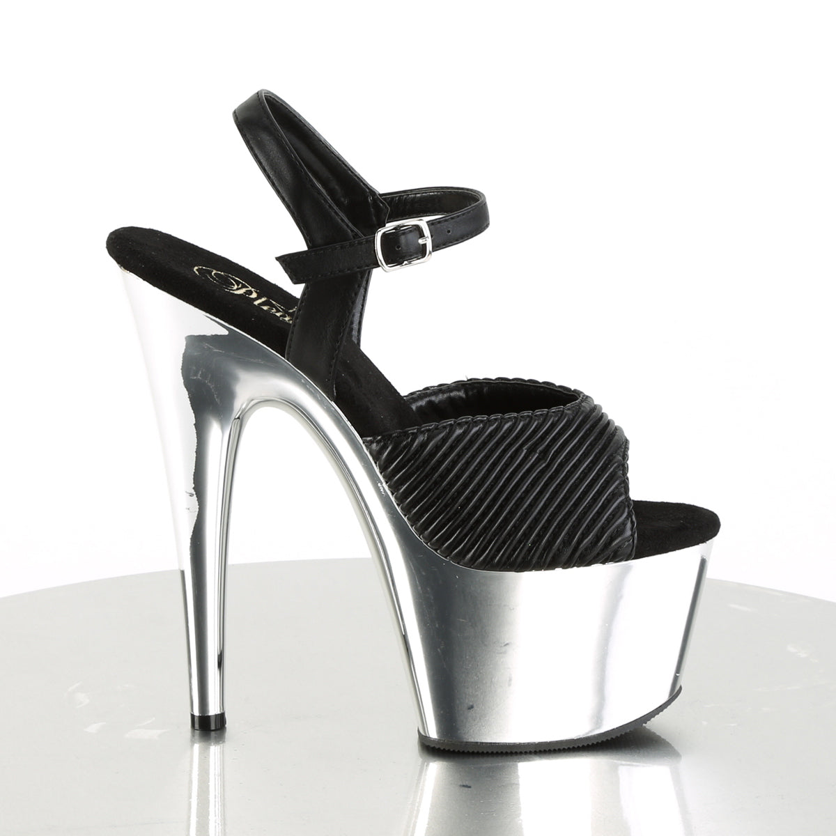 Pleaser Sandali da donna ADORE-709 BLK Trapuntato in ecopelle / SLV Chrome