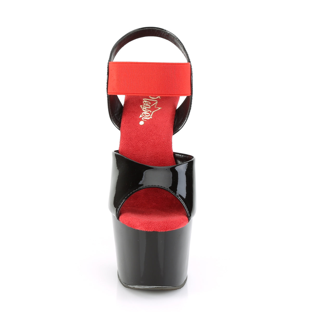 Pleaser Womens ADORE-714 Blk Pat-Red Elastic Band/Blk