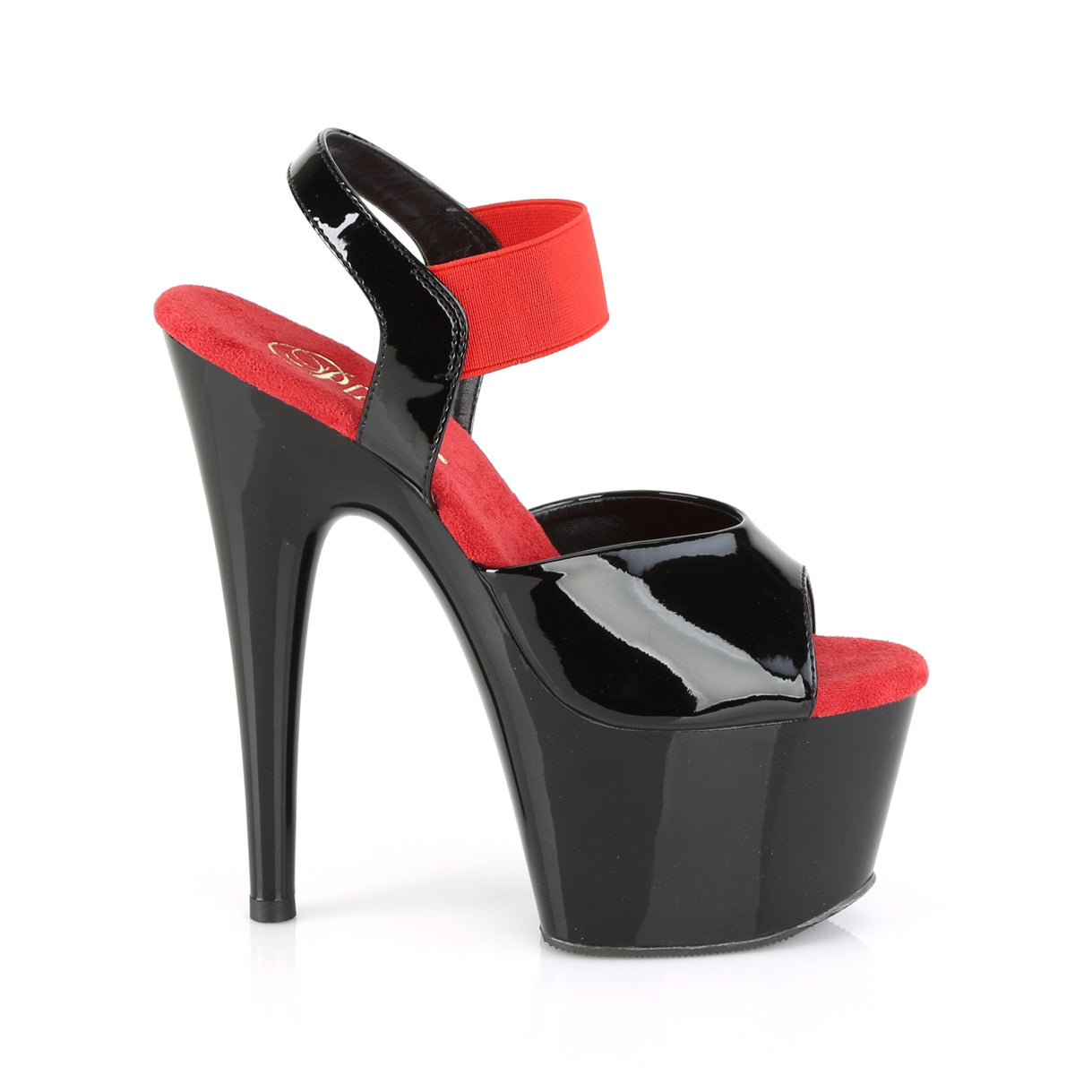 Pleaser Womens ADORE-714 Blk Pat-Red Elastic Band/Blk