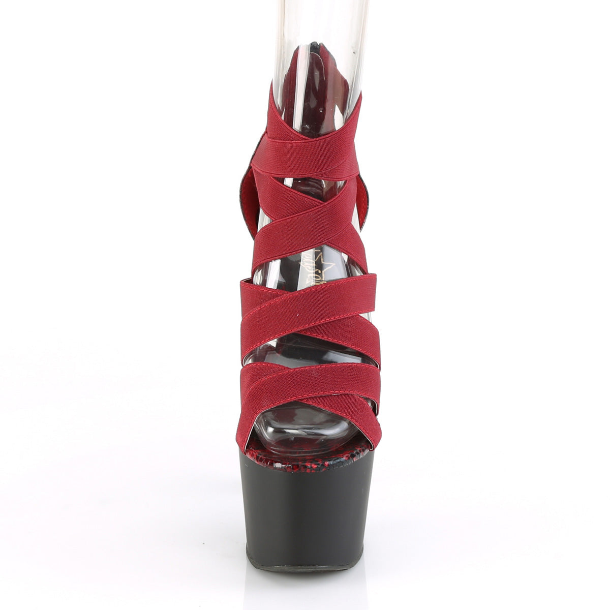 Pleaser Sandali da donna ADORE-748sp Wine Elastic Band-Snake Stampa Pat / Blk Matte