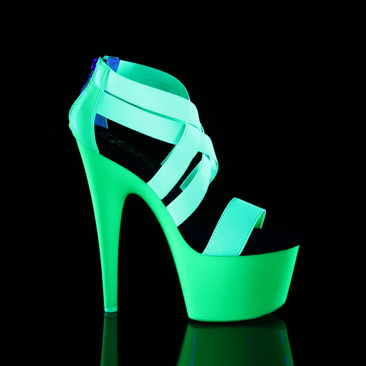 Pleaser Sandali da donna ADORE-769UV Neon Green Elastic Band-Bank-Brevetto / Neon Green