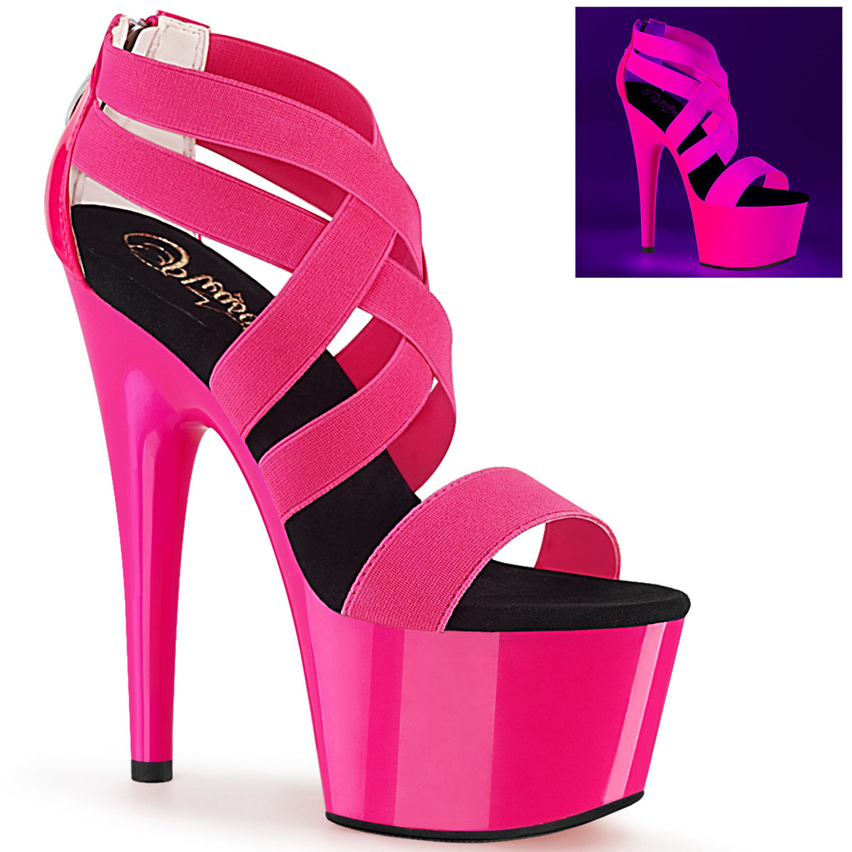 Pleaser Sandali da donna ADORE-769UV Neon H. Pink Elastic Band-PAT / Neon H. rosa