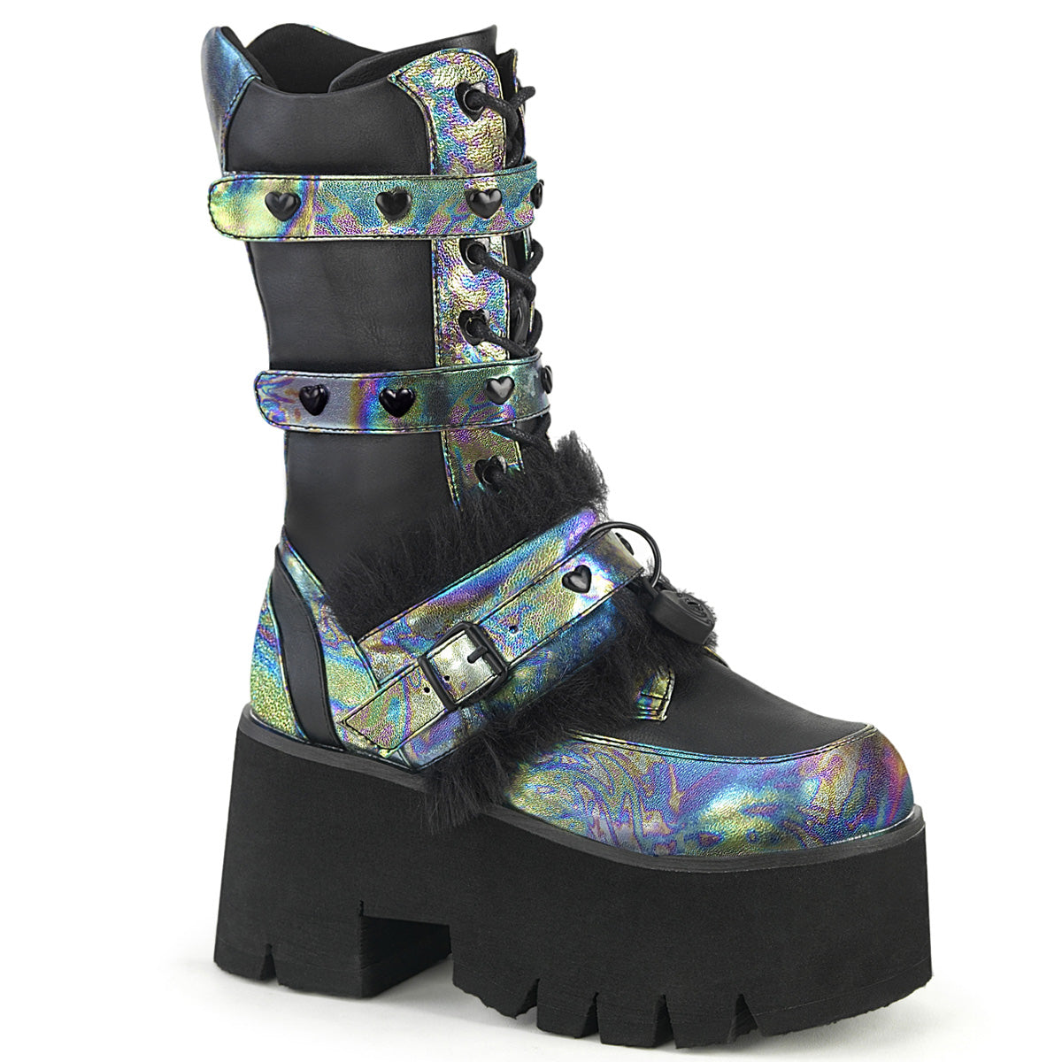 DemoniaCult Boots ASHES-120 Blk Vegan Le Green Multi Oil
