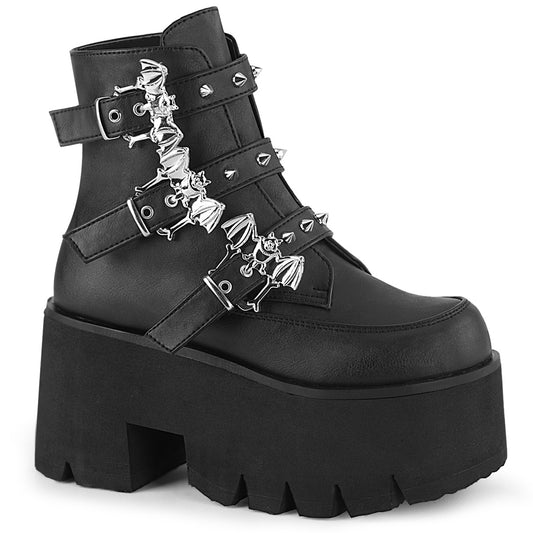 DemoniaCult Stivali alla caviglia femminile ASHES-55 pelle vegana BLK