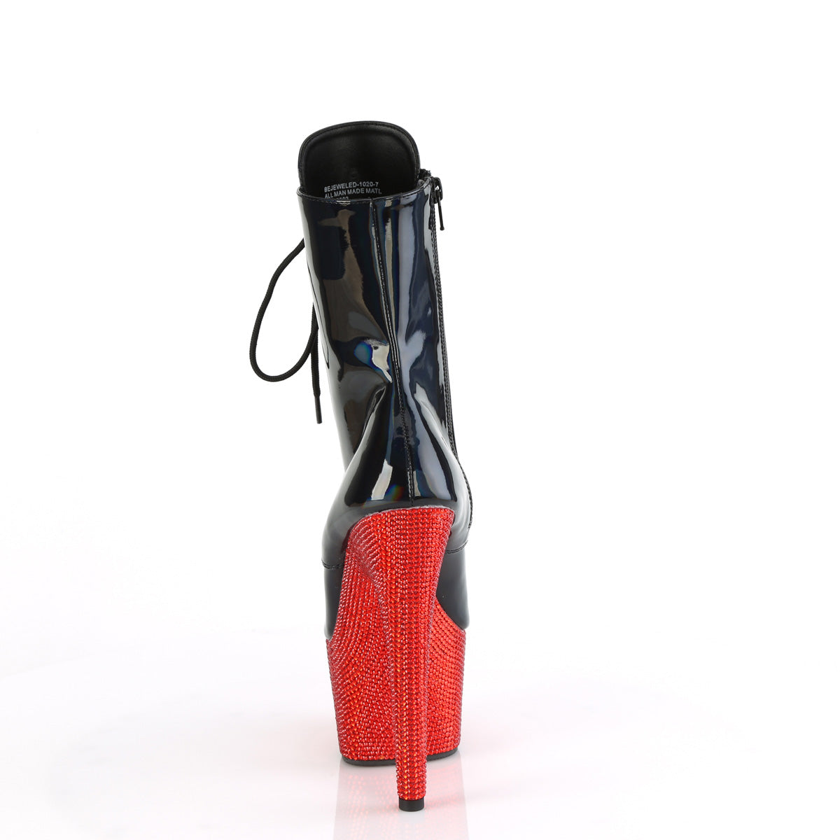 Pleaser Ankle Boots BEJEWELED-1020-7 Blk Holo Pat/Red RS