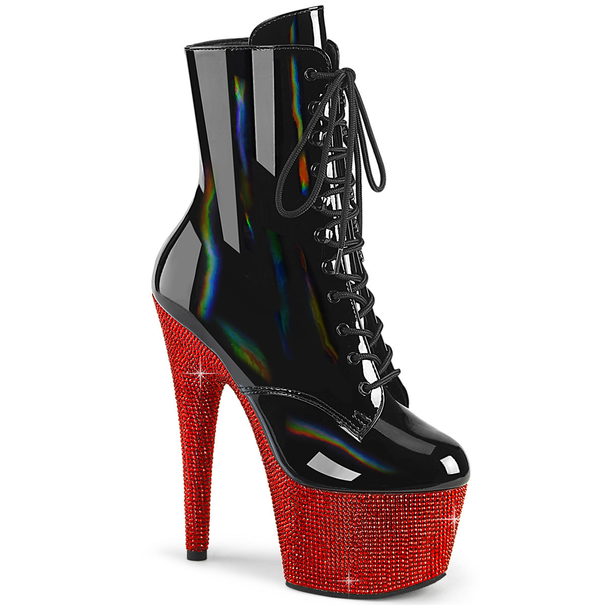 Pleaser Ankle Boots BEJEWELED-1020-7 Blk Holo Pat/Red RS