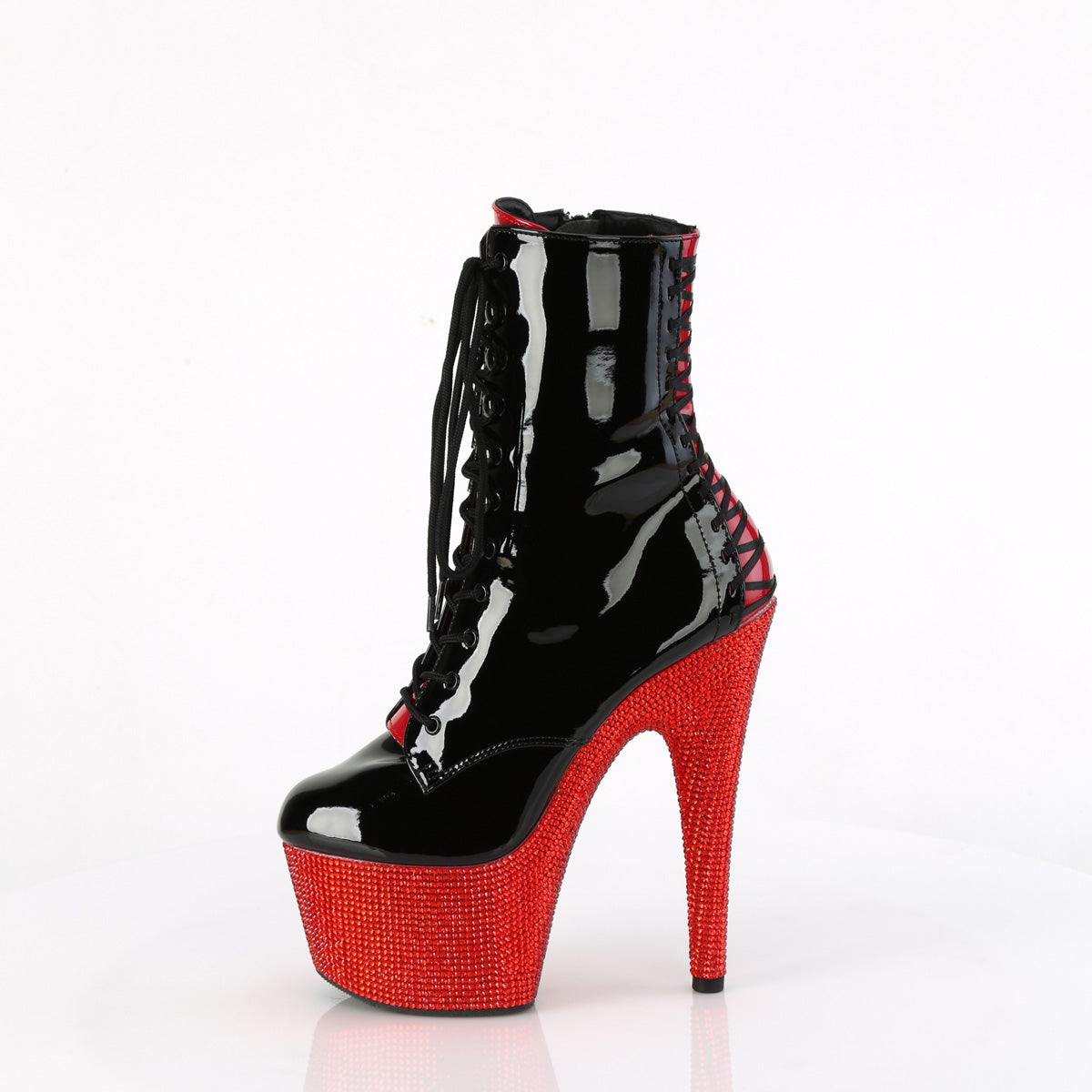 Pleaser Stivali alla caviglia BEJEWELED-1020fh-7 blk-rosso pat/rosso rs