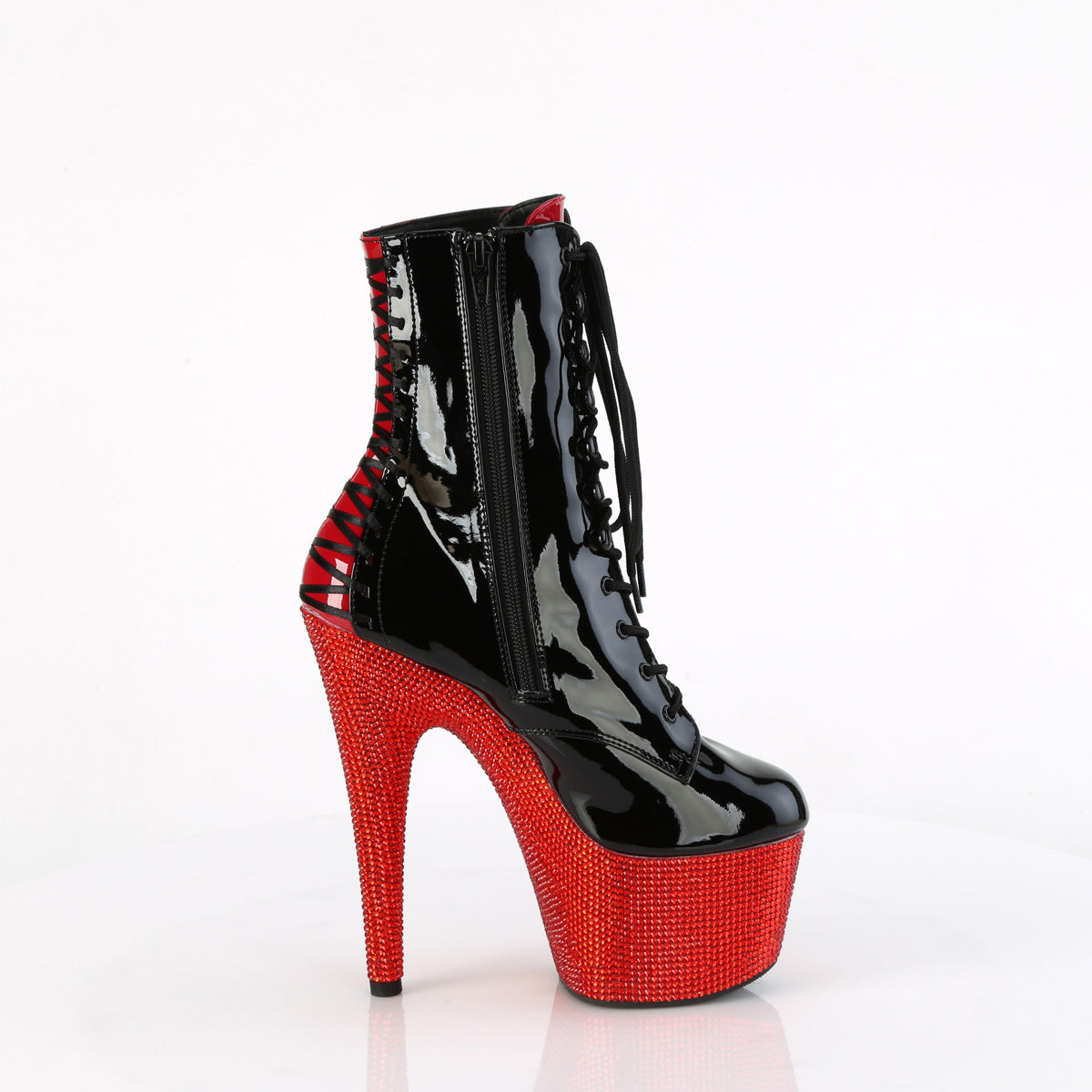 Pleaser Stivali alla caviglia BEJEWELED-1020fh-7 blk-rosso pat/rosso rs