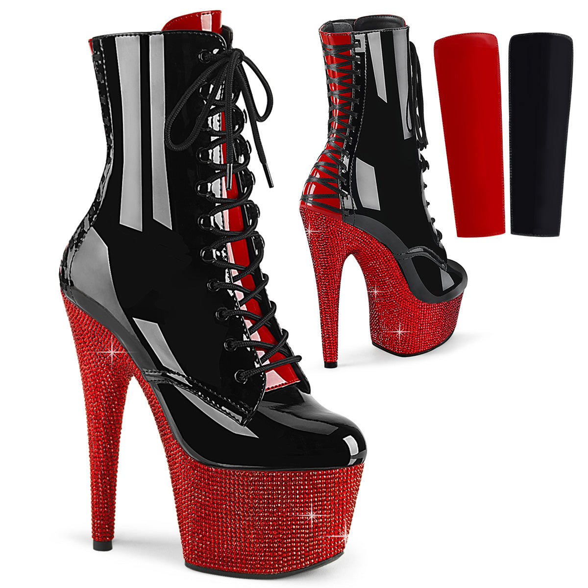 Pleaser Stivali alla caviglia BEJEWELED-1020fh-7 blk-rosso pat/rosso rs