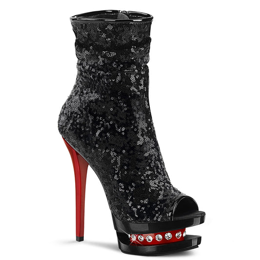 Pleaser Stivaletti da donna BLONDIE-R-1008 BLK Paillettes / BLK-RED