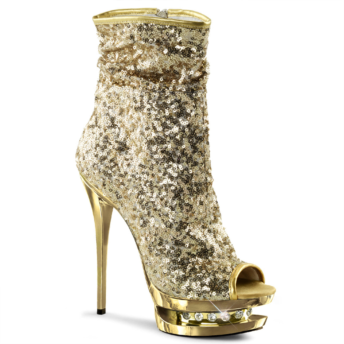 Pleaser Stivaletti da donna BLONDIE-R-1008 paillettes d'oro / oro cromato