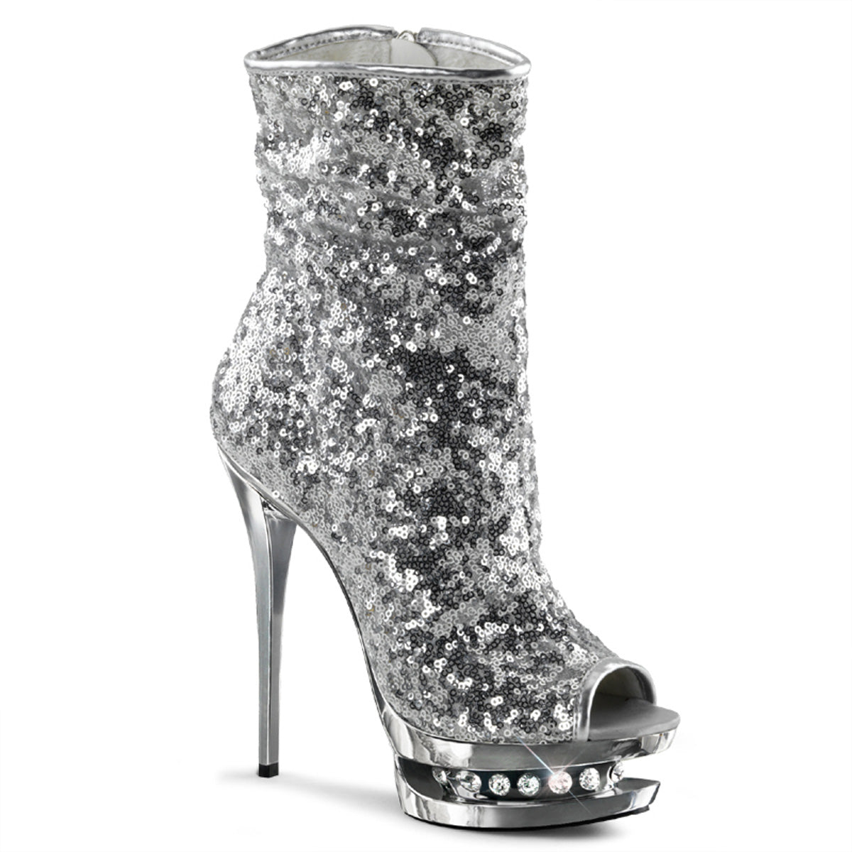 Pleaser Stivaletti da donna BLONDIE-R-1008 Paillettes SLV / SLV Chrome