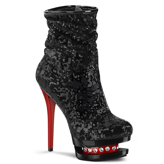 Pleaser Stivaletti da donna BLONDIE-R-1009 BLK Paillettes / BLK-RED