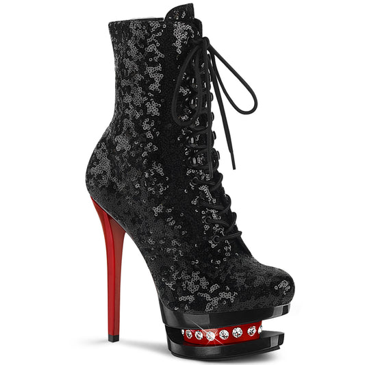 Pleaser Stivaletti da donna BLONDIE-R-1020 BLK Paillettes / BLK-RED