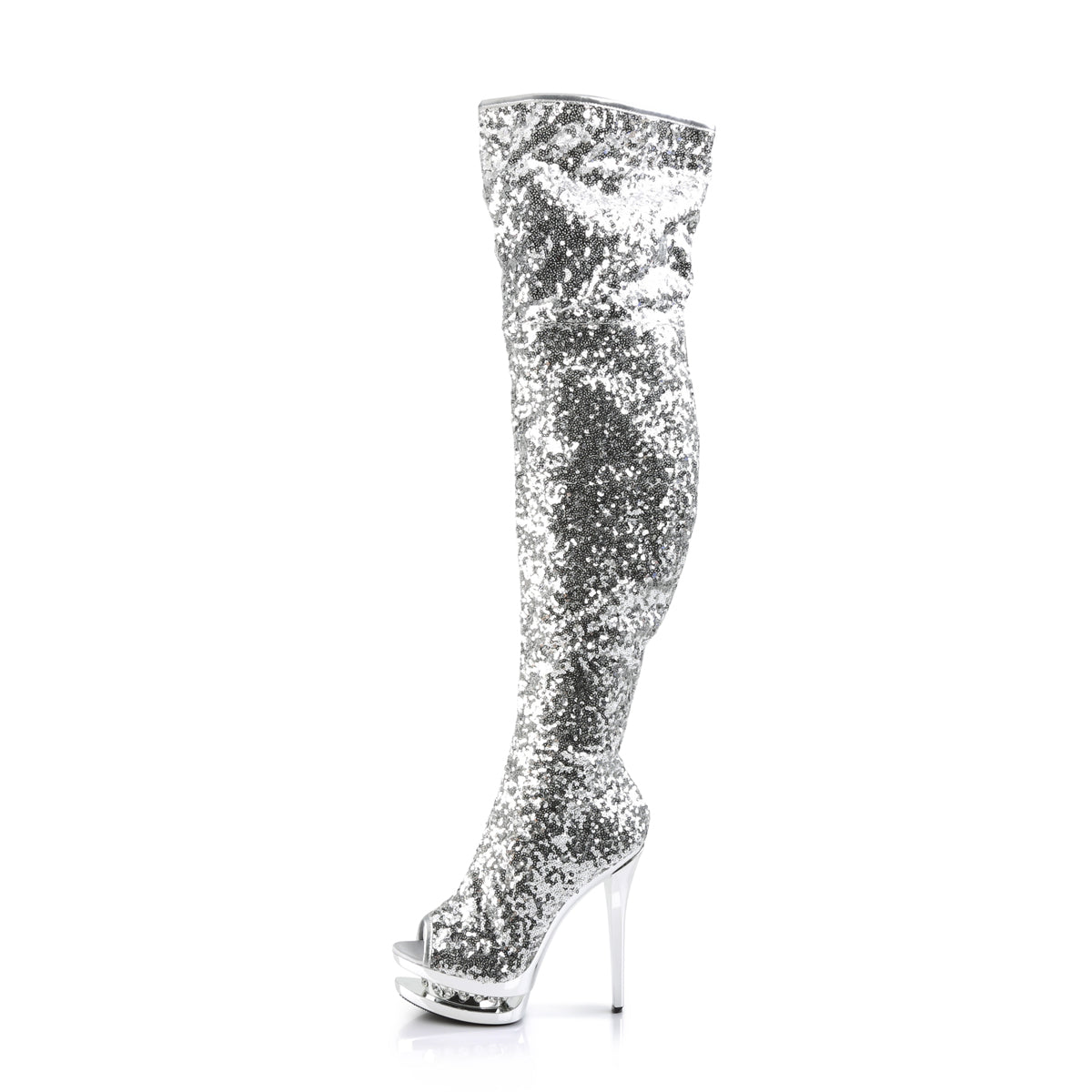 Pleaser Stivali da donna BLONDIE-R-3011 SLV Paillettes / SLV Chrome