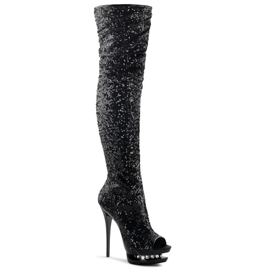 Pleaser Stivali da donna BLONDIE-R-3011 BLK Paillettes / BLK