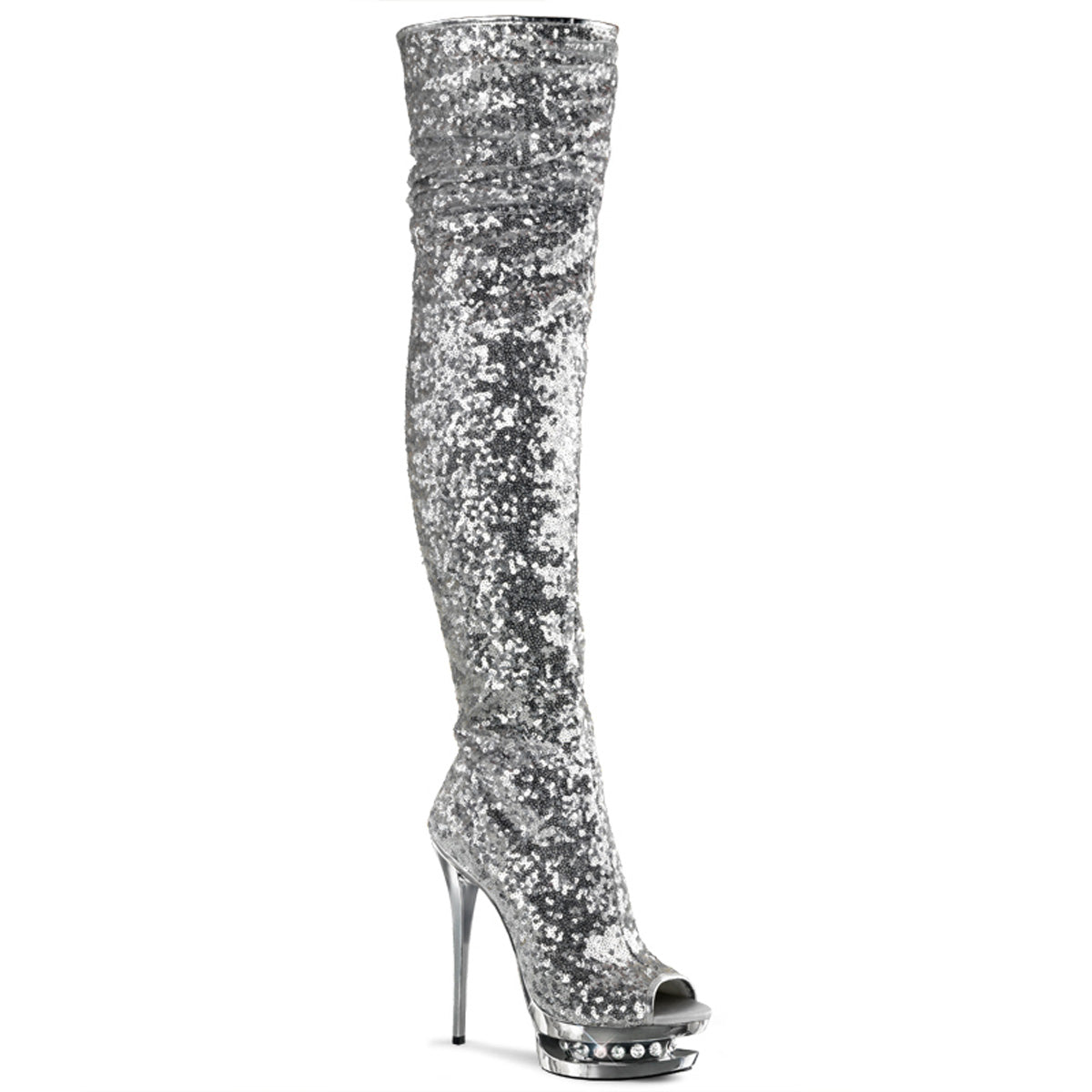 Pleaser Stivali da donna BLONDIE-R-3011 SLV Paillettes / SLV Chrome