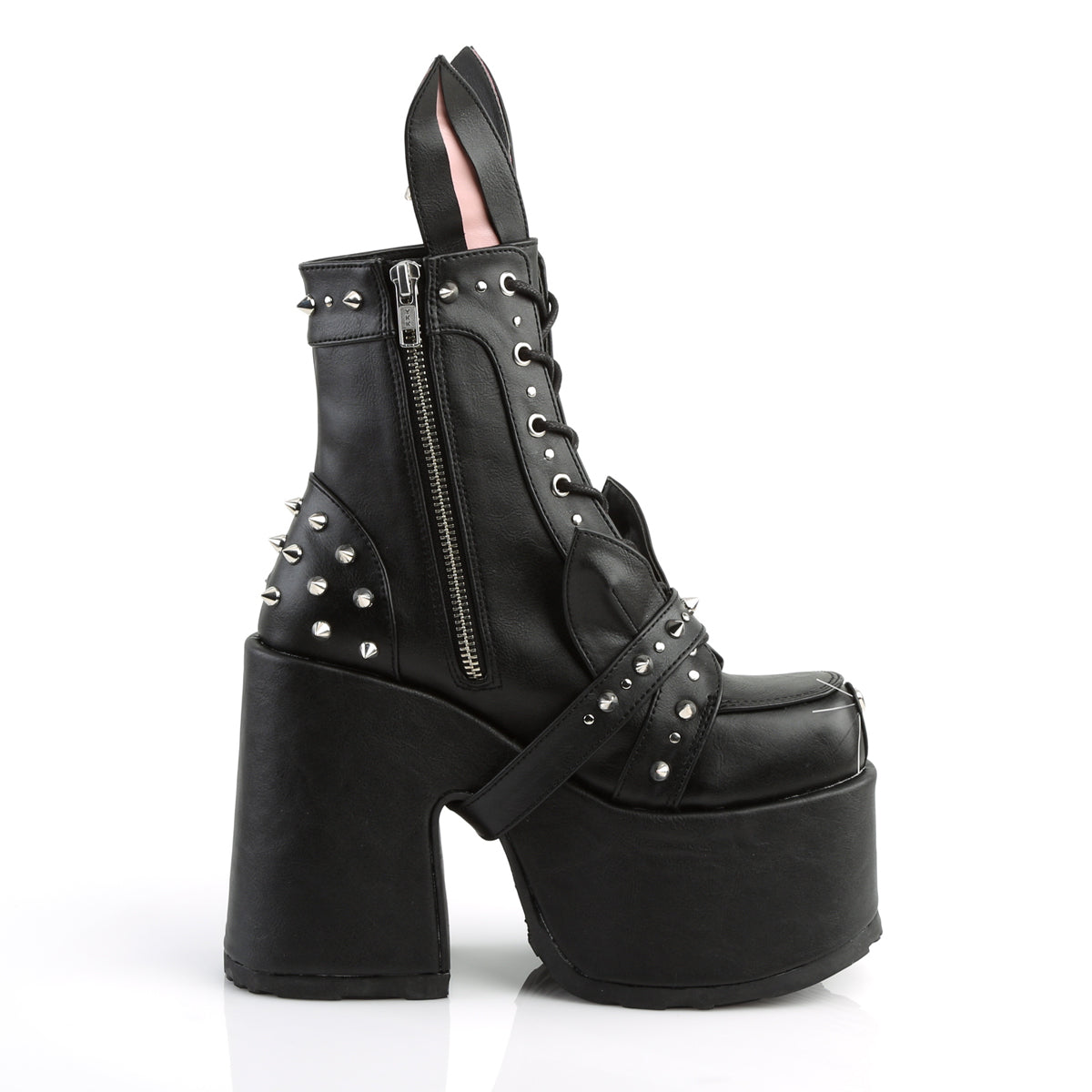 DemoniaCult Stivali alla caviglia femminile CAMEL-202 pelle vegana BLK
