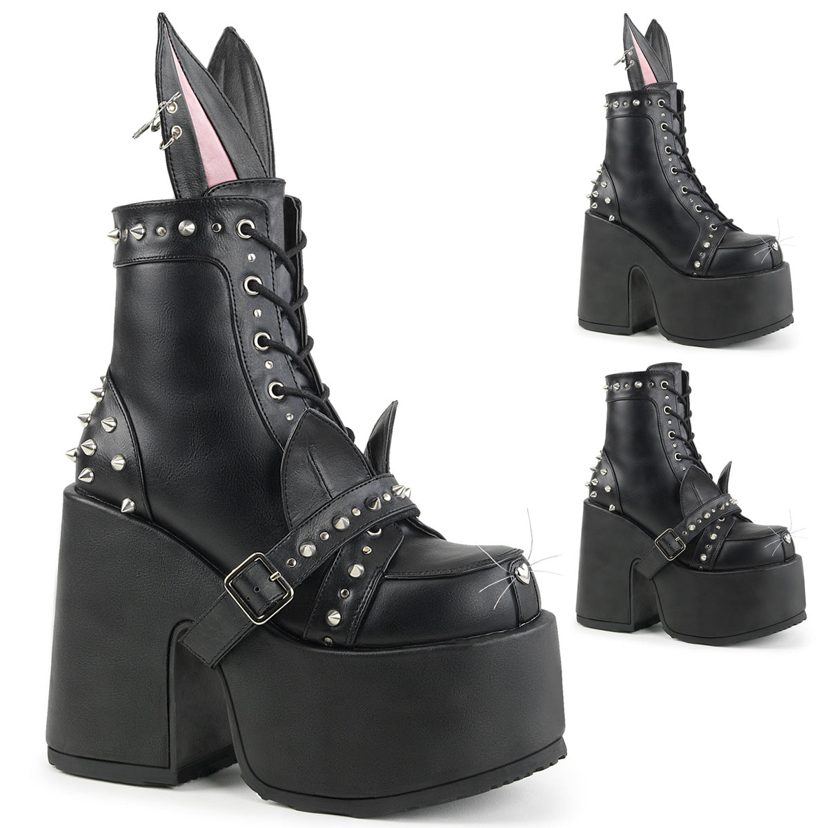 DemoniaCult Stivali alla caviglia femminile CAMEL-202 pelle vegana BLK