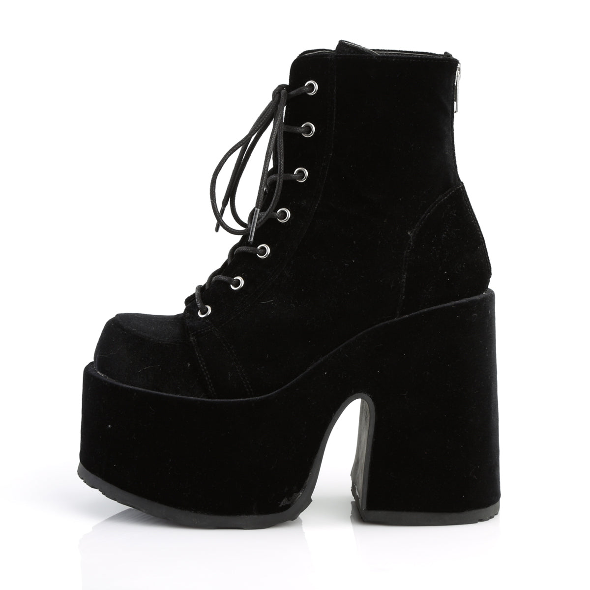DemoniaCult Stivali alla caviglia femminile CAMEL-203 velluto BLK