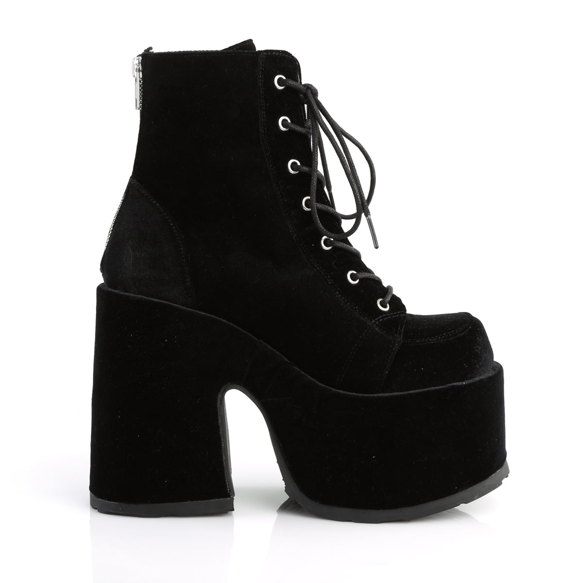 DemoniaCult Stivali alla caviglia femminile CAMEL-203 velluto BLK