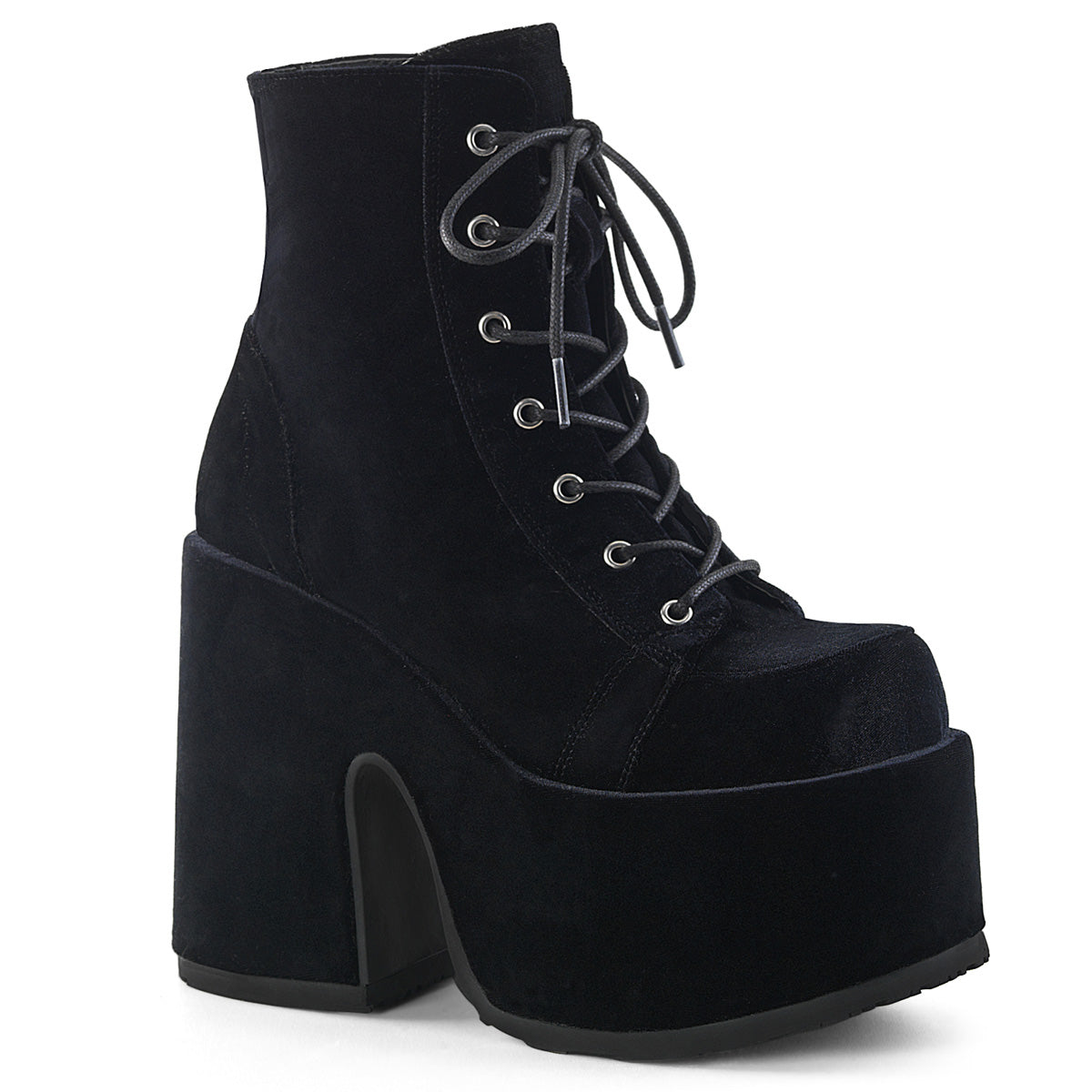 DemoniaCult Stivali alla caviglia femminile CAMEL-203 velluto BLK
